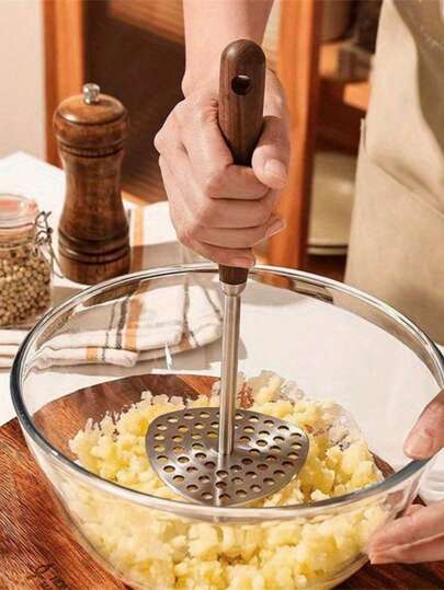 1pc Stainless Steel Fine Mesh Potato Masher - Multipurpose Kitchen Tool, Suitable For Mashing Purees, Potatoes And Vegetables