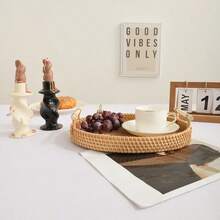 VPY Round Rattan Tray, Handwoven With Natural Rattan, Dual Wooden Handles Design, Suitable For Living Room Coffee Table Storage, Bedroom Nightstand, Kitchen Fruit Display, Maintenance-Free And Durable, Adds Natural And Warm Ambiance To Home Decor, Practical Soft Furnishing Accessory - Mocha Brown-with Handle - View 3