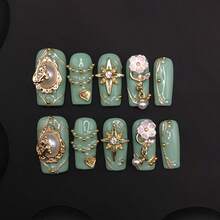 100% Handmade Nails, Square Vintage Style, Luxurious Metal Decoration, Pearl White Flower Pendant, Wearable Nails And Wearing Tools - Nhiều màu - Xem 1