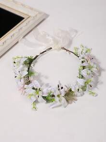 1件新娘花冠，手工花卉头饰，婚纱配饰，新娘写真装饰，优雅时尚，花冠，头饰 - 58928白色 - 查看 4
