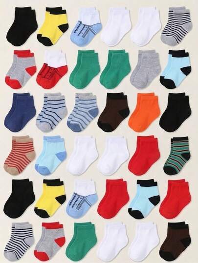 6/12/24 Pairs Kids Boys' Colorblock Striped Casual Sports Socks, Soft Breathable Elastic Comfortable, Suitable For 0-36 Months Babies Daily Wear And Back To School, Infant Socks, Boys Socks, Mid-Calf Socks, Striped Socks, Sports Socks, Back To School Gift, Children Spring Summer Wardrobe
