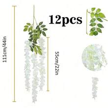 6/12/24 paquete de guirnalda de glicinia, cuerda de flores artificiales de 3,75 pies, flores colgantes falsas, vid de glicinia de seda para boda, jardín, decoración de pared - Beis - Ver 10