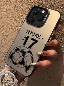 Personalized Football Themed Phone Case, Customizable Name, Shock-Resistant Protective Cover, Suitable For IPhone, Unique Gift For Football Players, Fans, Teenagers And Sports Enthusiasts - Black - View 5