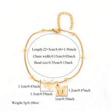 1pc Fashion Bowknot Initial Pendant Golden Stainless Steel Bead Chain Anklets For Women - Yellow Gold - View 2