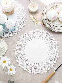 White Paper Lace Doilies, Round/Oval/Rectangular/Heart Shaped Disposable Paper Placemats, Suitable For Desserts, Fried Foods, Wedding Table Decor, Cake Packaging, Applicable For Dining Table, Wedding, Birthday, Cake, Desserts, Food, Tableware Decoration - Multicolor - View 3
