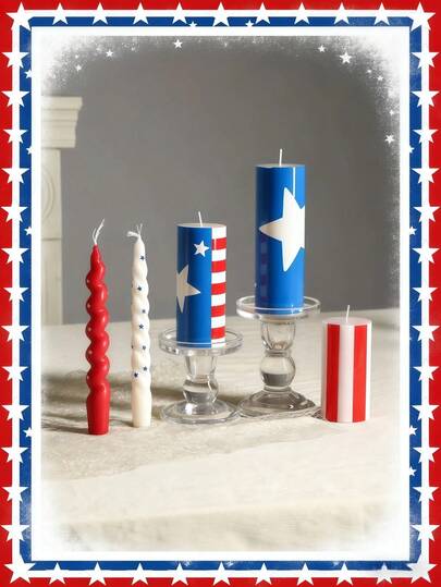 1-Piece / 4-Piece Set: Western-Style Red & White Star-Print Candles. Features A 1.96-Inch Diameter Pillar-Style Scented Candle And 0.78-Inch Diameter Printed Taper Candles. Ideal For Meditation, Ambient Lighting, And Scene Decoration.
