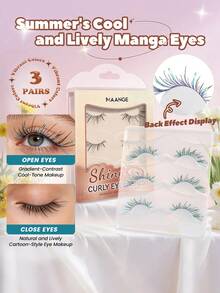 MAANGE 3 Pairs Summer Cool Manga&Transparent Stem False Eyelashes, Blue-Green Gradient Wispy Lashes With Invisible Flexible Band, Reusable Colorful Anime Lashes For Daily, Date, Party, Concert, Music Festival, Cosplay & Y2K Style Makeup,Shiny Curly,Vibrant Colors - Multicolor - View 12