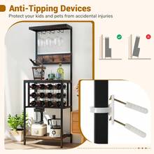 GOFLAME Industrial Freestanding Wine Rack, Tall Floor Wine Bar Cabinet With Glass Racks, Bottle Holders & Hooks, Rustic Brown Coffee Bar Cabinet With Storage For Home, Dining Room - Rust Brown - View 8