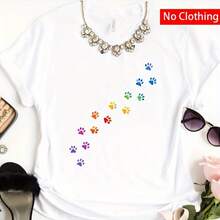 1pc Mixed Color Paw Print Iron-On Transfer Sticker, Polyester DIY Heat Transfer Sticker For T - White - View 4