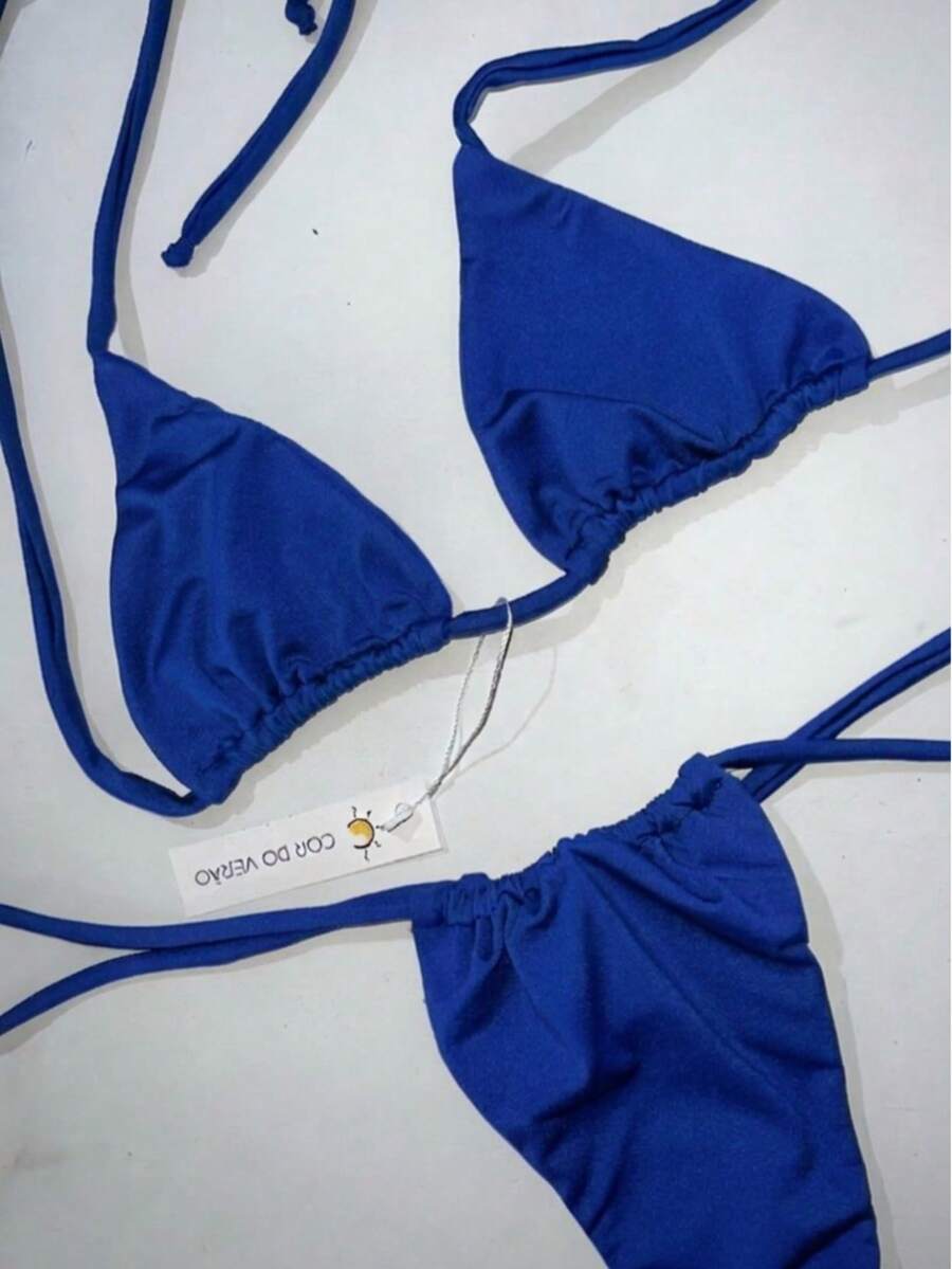 Larissa Bikini With Adjustable String Style, UV Protection, Stylish Tie-Front, Beach, And Vacation Style - Royal Blue - View 1