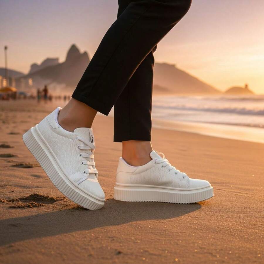 Women's White Casual Platform Sneakers Lightweight Comfortable - White - View 1