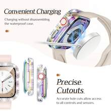 40mm Waterproof Bling Case With Screen Protector For Apple Watch SE/Series 4-6, Sparkling PC Front Bumper & Hollow Back Cover, Splash-Resistant Easy Install - 豐富多彩的 - 查看 6