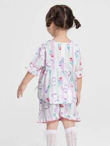 Balabala Bộ đồ ngủ mùa hè cho bé năm 2026, chất liệu cotton mềm mại, nhẹ nhàng, thoáng khí, thoải mái, mát mẻ và ấm áp. - Màu xanh tím - Xem 5