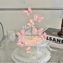 1 pieza 5 piezas Decoraciones para tarta de mariposas, decoración para tartas de cumpleaños con efecto brillante y aspecto realista - Mariposa de malla rosa - Ver 7