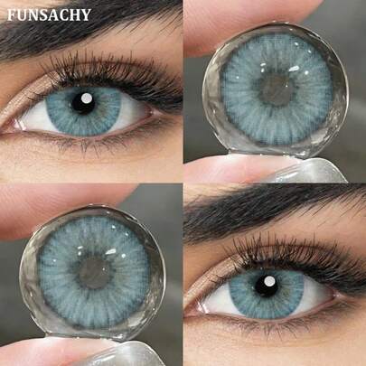 FUNSACHY 1 Pair Of Blue Soft Contact Lens, Annual Use Eye Makeup Contact Lens, Eye Makeup Contact Lens, 1 Year Use Period, Suitable For Daily Wear And Carry Around