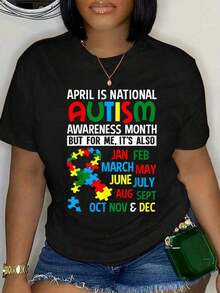 100% Cotton April Is National Autis M Awareness Month T Shirt Gift Unisex Classic Comfort Tee Tops Oversized Crew Neck T Shirts Basic Oberteil - Black - View 1