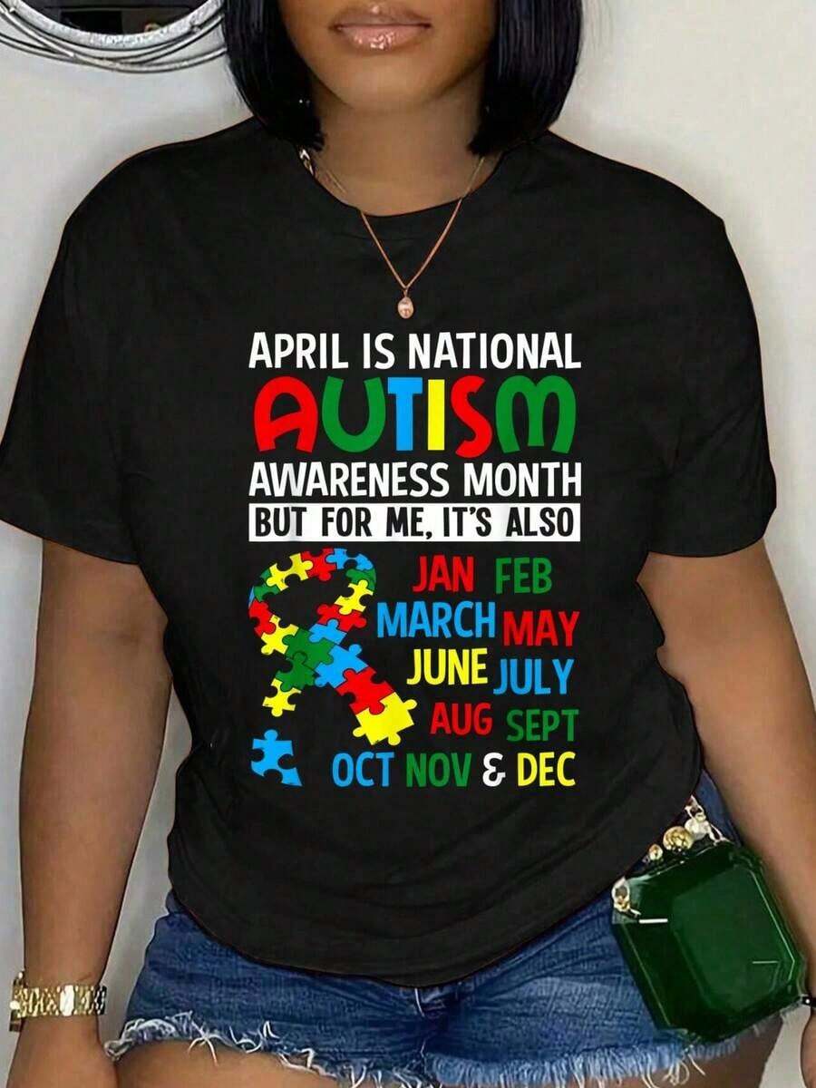 100% Cotton April Is National Autis M Awareness Month T Shirt Gift Unisex Classic Comfort Tee Tops Oversized Crew Neck T Shirts Basic Oberteil - Black - View 1