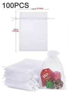 10-200pcs Organza Drawstring Pouches, Gift Bags Candy Jewelry Party Wedding Favor Bags Gift For Christmas Candy Wedding Birthday - Multicolor - View 12