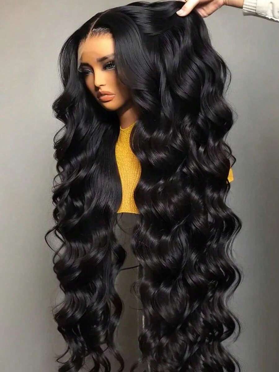 30英寸波浪假发，13x4高清蕾丝前假发，真人发混纺，30英寸波浪，180%/200%密度预修剪巴西假发，女士蕾丝前假发，无需胶水 - 自然色&黑色系 - 查看 1