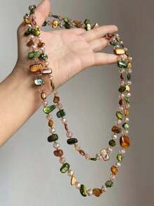 1pc Vintage Luxury Bohemian Style Colorful Shell Beaded Sweater Chain Necklace, Suitable For Women's Daily, Party And Holiday Wear - Nhiều màu - Xem 5