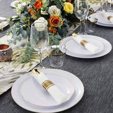 20 piezas de platos con borde dorado premium - Platos redondos de unicolor minimalista moderno con borde dorado, en tamaños de 7.5 pulgadas y 10.25 pulgadas, adecuados para postres de boda, aperitivos, fiestas, banquetes y restaurantes - Blanco - Ver 5