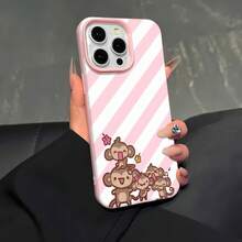 Cute Monkey With Fast Food Pattern Phone Case-Compatible With Samsung,  12, 13, 14, 15 Pro,  14 Plus,  15, 16 Pro Max,  17,  17 Pro,  17 Pro Max,  17 Air, And  17e. Made Of TPU Material With Anti-Slip And Drop-Protection Features; A Stylish And Adorable Phone Case Design. A Perfect Gift For Yourself, Family, Friends, Or A Partner. - 粉紅色LB11 - 查看 5