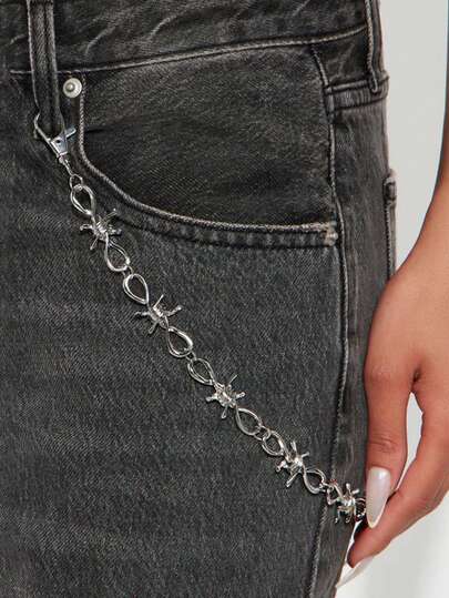 1 chiếc dây chuyền gai bạc, dây đeo eo quần jeans phong cách Gothic Punk, phụ kiện quần hip hop unisex.