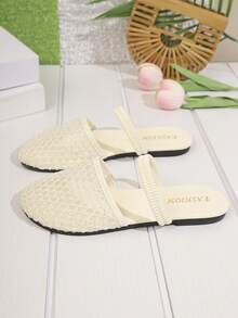 女士时尚网面圆头透气平底凉鞋，女士凉鞋，女士度假旅行沙滩凉鞋 - 米色 - 查看 7