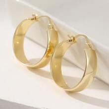 时尚简约金色圆环耳环，光滑圆润，百搭精致日常珠宝配饰 - 金色 - 查看 4
