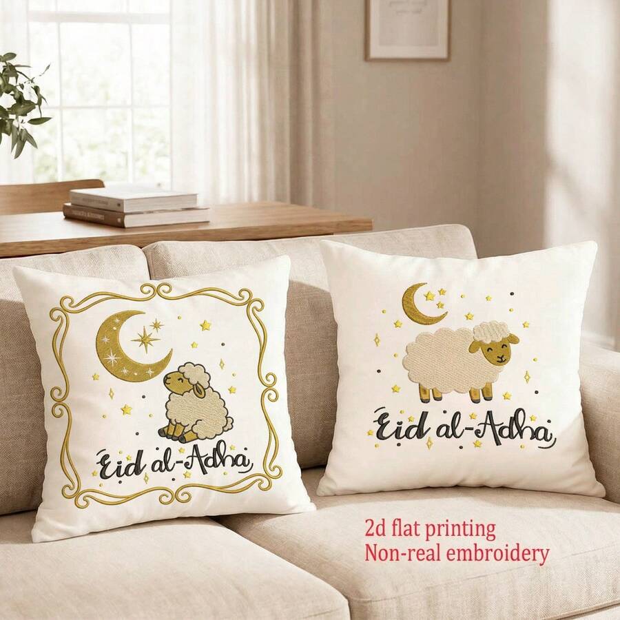Bộ 2 vỏ gối in phẳng 2D, chủ đề Eid Al-Adha, kích thước 18"x18" với họa tiết hình cừu, trang trí nhà cửa mùa xuân cho phòng ngủ, phòng khách, văn phòng, sân hiên, xe hơi, in hai mặt, không bao gồm ruột gối. - Nhiều màu - Xem 1