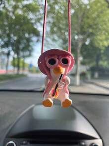 1pc Phụ kiện ô tô cho phụ nữ - Đồ trang trí treo gương chiếu hậu hình con vịt lắc lư, Mặt dây chuyền ô tô dễ thương, Đồ trang trí ô tô - Vịt mũ hồng - Xem 4