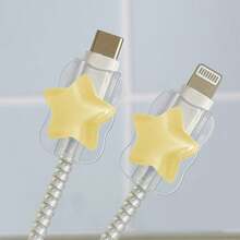 2 piezas Protector de cable universal tipo C transparente con diseño de estrella (5-14) - Resistente a la rotura, accesorio de teléfono de moda - Protector de cable de plástico con decoración de lazo lindo, protector de cable de carga - Multicolor - Ver 5