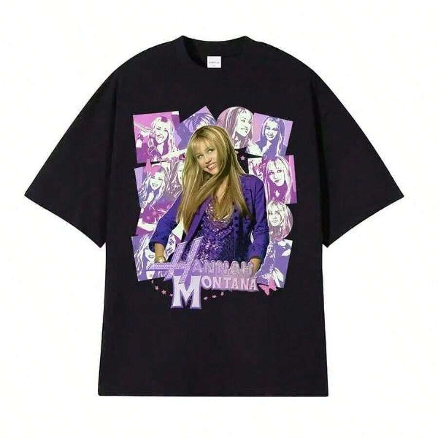 TV Series Graphic Tees Men, Hannah M-Ontana Epic Iconic Graphic T Shirt, Retro Fashion Aesthetic Casual O Neck Cotton Short Sleeve For Men Women Y2K Oversized, Father's Day Graduation Gift, C-Learance S-Ale For Men - 黑色 - 查看 1