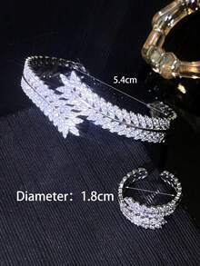Leaf Criss-Cross Zirconia Wheat Adjustable Bracelet Set, Fashionable And Elegant For Daily Wear, Suitable For Parties And Banquets - Silver - View 7