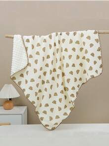 1pc Cartoon Bear Pattern Baby Spring/Summer Soft Comfortable Plush Blanket, Nursery Toddler Large Quilt, Children's Air Conditioning Throw, Adult Office Shawl, Stroller Blanket - Champagne - View 3