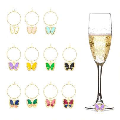 Bộ 11 nhãn dán hình bướm dùng để đánh dấu ly, nhãn dán đồ uống cho tiệc tùng, nhãn dán nhiều màu sắc cho ly rượu vang và đám cưới, bộ đánh dấu ly rượu vang thủ công.