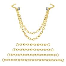 Bộ 5 chiếc khuyên mũi thanh lịch - Khuyên mũi hình chữ L kép bằng thép không gỉ 316L kèm dây xích 3.5-5cm, không gây dị ứng, dành cho nữ. Khuyên mũi hình hoa, trái tim, ngôi sao và hình tròn đính đá Cubic Zirconia, thích hợp đeo hàng ngày, dự tiệc hoặc lễ hội. - Khuyên mũi - Xem 9