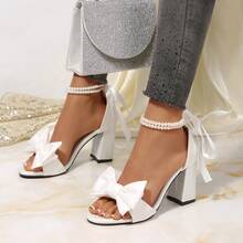 Elegant Bowknot Sandals, Summer Fairy Style Suitable With Dresses, Plus Size Women High Heel Strap Sandals - B001 White - View 7