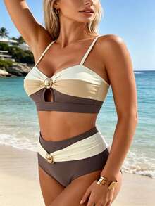 Womens High Waisted Bikini Sets - Café integral - Ver 4