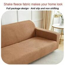 1 pieza Funda de sofá elástica de terciopelo de maíz de unicolor, resistente a arañazos de gato y resistente a arañazos, a prueba de polvo y suciedad, diseño totalmente envolvente con doble antideslizante, lavable y lavable a máquina, adecuado para sofás de 1-4 plazas - café - Ver 5