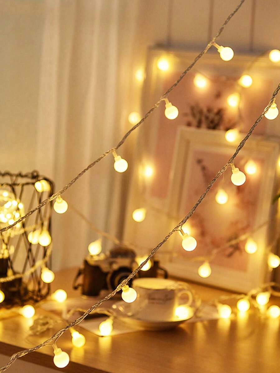1 pieza Luces de bolas blancas de 1,5/3/4,5/6m, alimentadas por batería, decoración interior de luces de bolas blancas, adecuadas para dormitorio, decoración de pared, boda, fiesta, jardín exterior, decoración del hogar