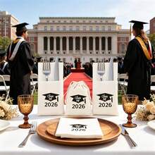 15pcs/Set 2026 Graduation Party Tabletop Decor: 5 Disposable Napkins + 5 Cutlery Mats + 5 Drawstring Gift Bags, Graduation Ceremony GRAD Class Of 2026 - View 4