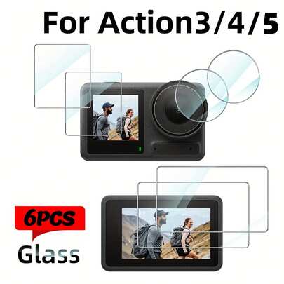 6pcs Tempered Glass Camera Screen Protector, Suitable For Action 3/Action 4/Action 5 Pro | 9H Hardness, HD, Transparent, Scratch-Resistant, Fingerprint-Proof, Bubble-Free