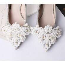 High-End Handmade Shoe Embellishments, Hand-Sewn Sandal And Slipper Buckles, Wedding Shoe Decoration Accessories Suitable Parties, Weddings, And Daily Wear, Comes With A Small - 一個白色的 - 查看 2
