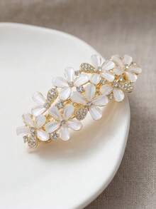 1pc Korean Large Flower Hair Clip, Rhinestone Inlaid Cat Eye Stone Crystal Ponytail Clamp, Claw Clips,Travel,Birthday - Multicolor - View 19
