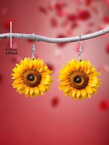 1 par de pendientes de acrílico con diseño plano de girasol 2D, joyería de estilo minimalista elegante para mujeres, adecuada para uso diario y de fiesta - Amarillo - Ver 1