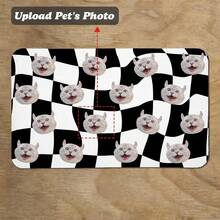 Personalized Custom Name Pet Feeding Mat, Waterproof Oil-Proof Anti-Slip Pad, Residue & Water Proof Floor Protection, Wear Resistant Durable Pet Bowl Mat For Dogs Cats, Home Pet Supplies - Black and White - View 2