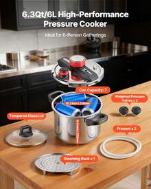 Pressure Cooker, 10Qt Pressure Cooker Stainless Steel, Pressures Canner With Steaming Rack, Tempered Glass Lid, Three Pressures Settings For Meat, Beans, Rice, Soup, Sauces, Cook Up To 100 KPa - View 5