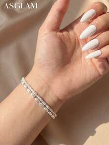 1 chiếc vòng tay hạt nhiều lớp bằng bạc Sterling 925, thanh lịch và sang trọng, tối giản và thời trang, lý tưởng cho các buổi hẹn hò của phụ nữ, quà tặng tốt nghiệp hoặc đeo hàng ngày. - Phong cách 3 - Xem 3