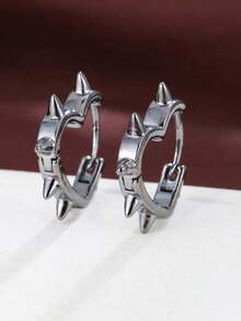 1 Pair Fashionable Heart-Shaped Rivet Design Personalized Earrings, Couple Gift - Gun Black - View 7
